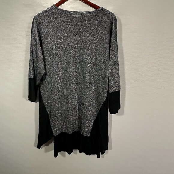 LOGO Lori Goldstein Womens Medium Tunic Top Black Silver Metallic Sparkle - Picture 7 of 7